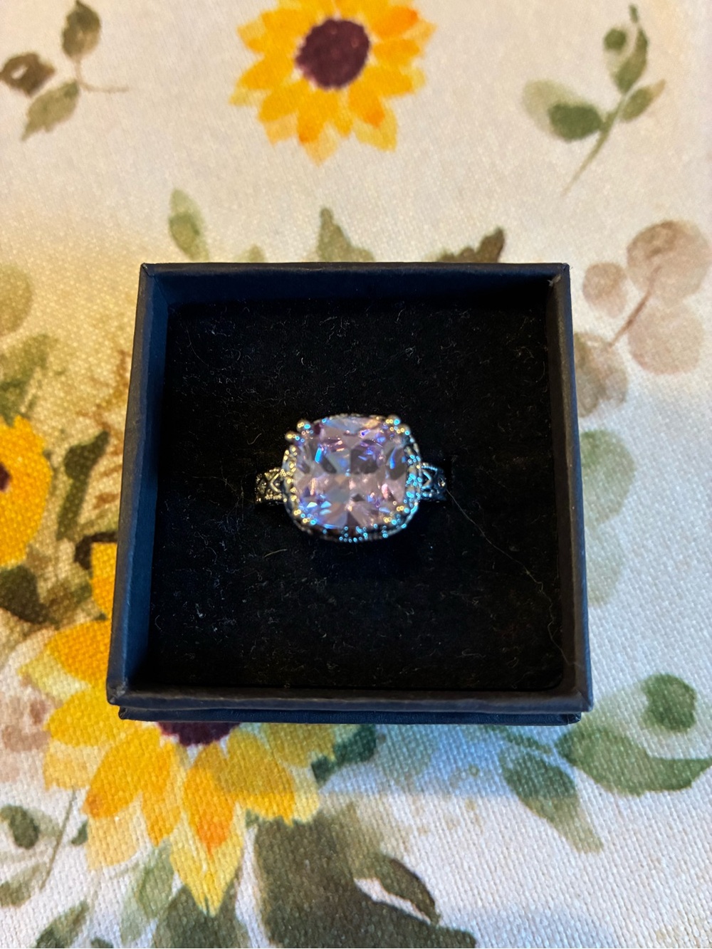 Silver Ring with Light Pink Cushion-Cut Gemstone